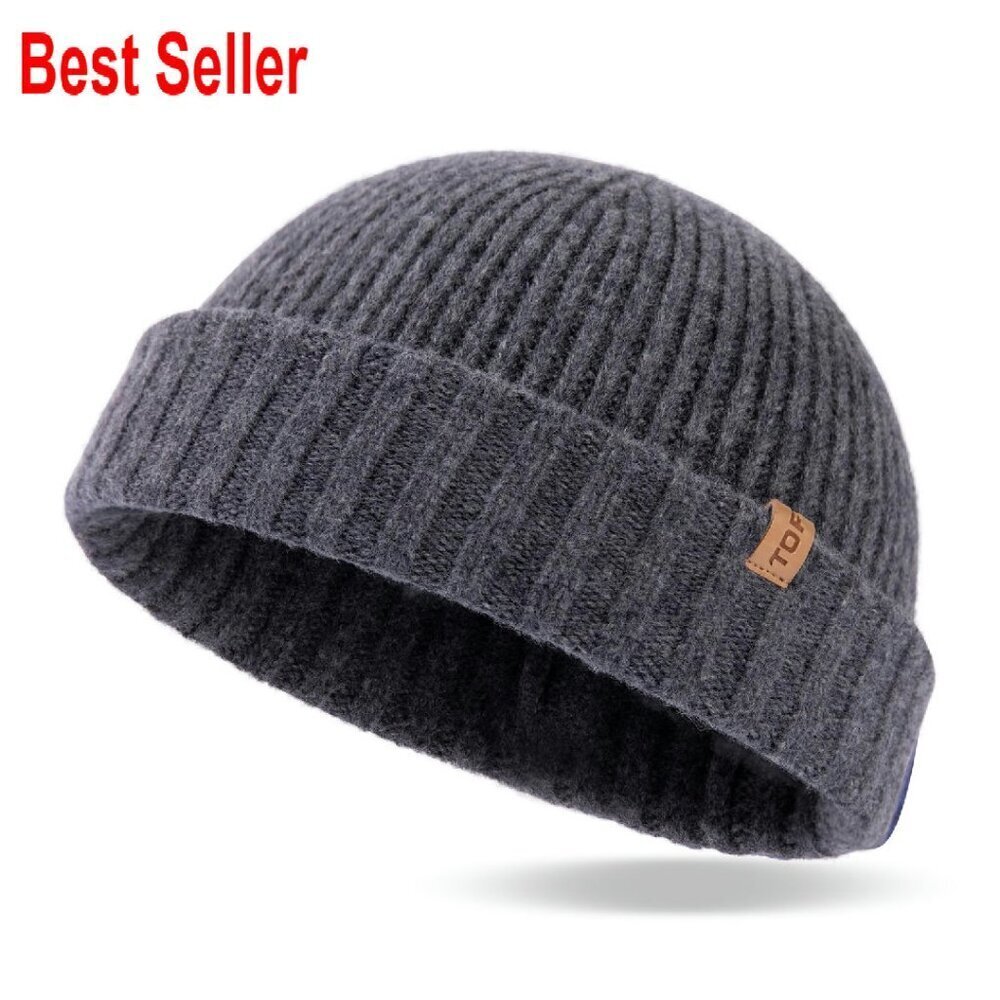 Merino Wool Fisherman Beanie Knit Skull Cap Cuffed Winter Hat Unisex